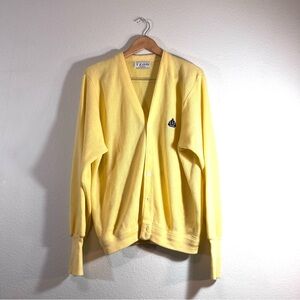 Vintage Izod Yellow Cardigan Sweater Crest Logo Made in USA Large Men’s